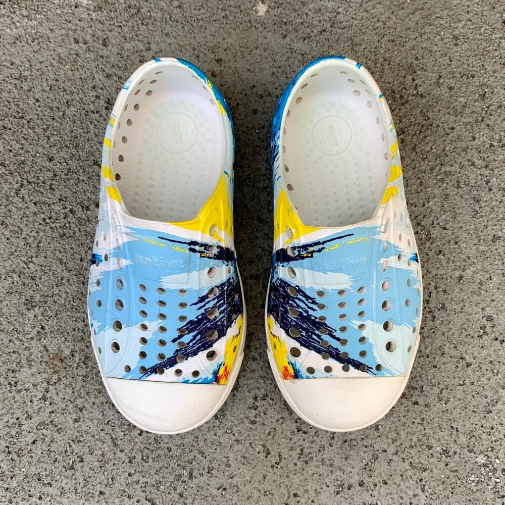 NATIVE Jefferson Paint Splash Shoes Kids 8 C8 Sneaker Natives Blue Slip On Shoe - Picture 2 of 8